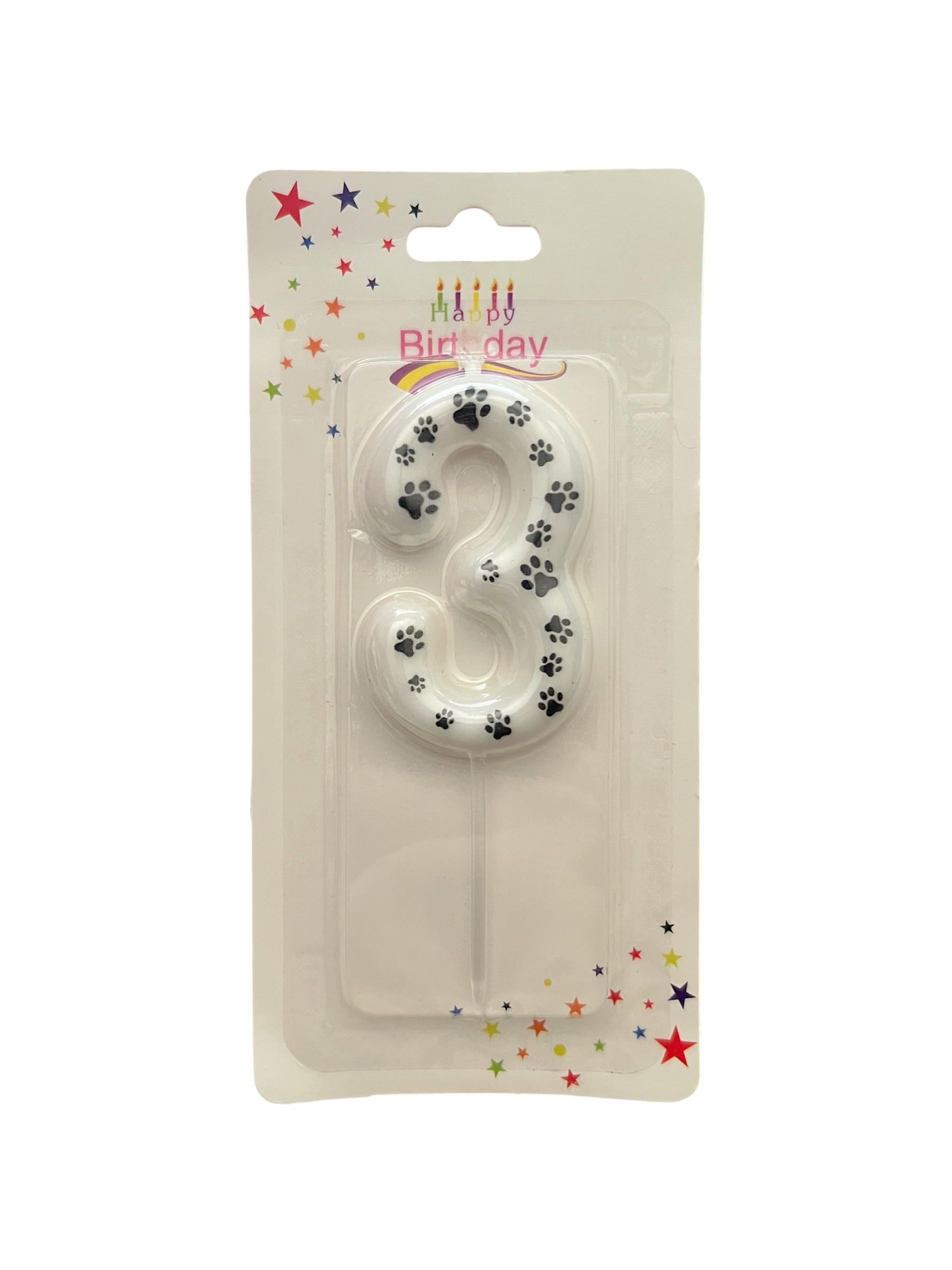 White & black paw print number candle