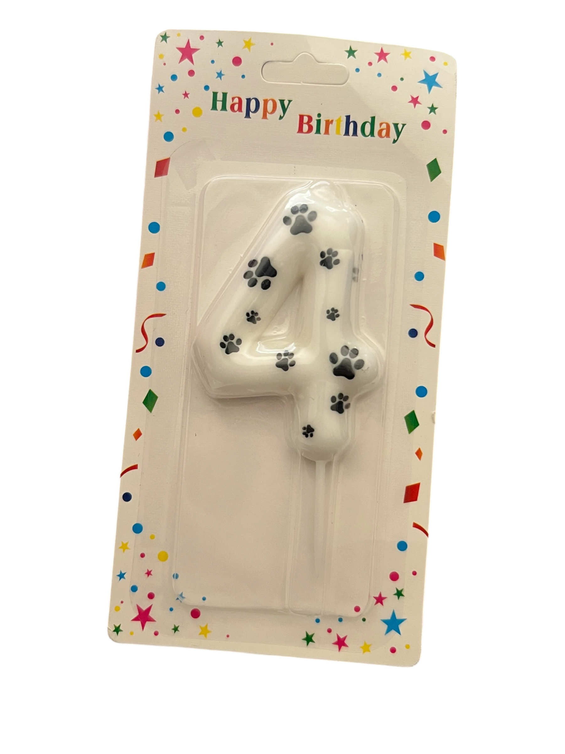 White & black paw print number candle