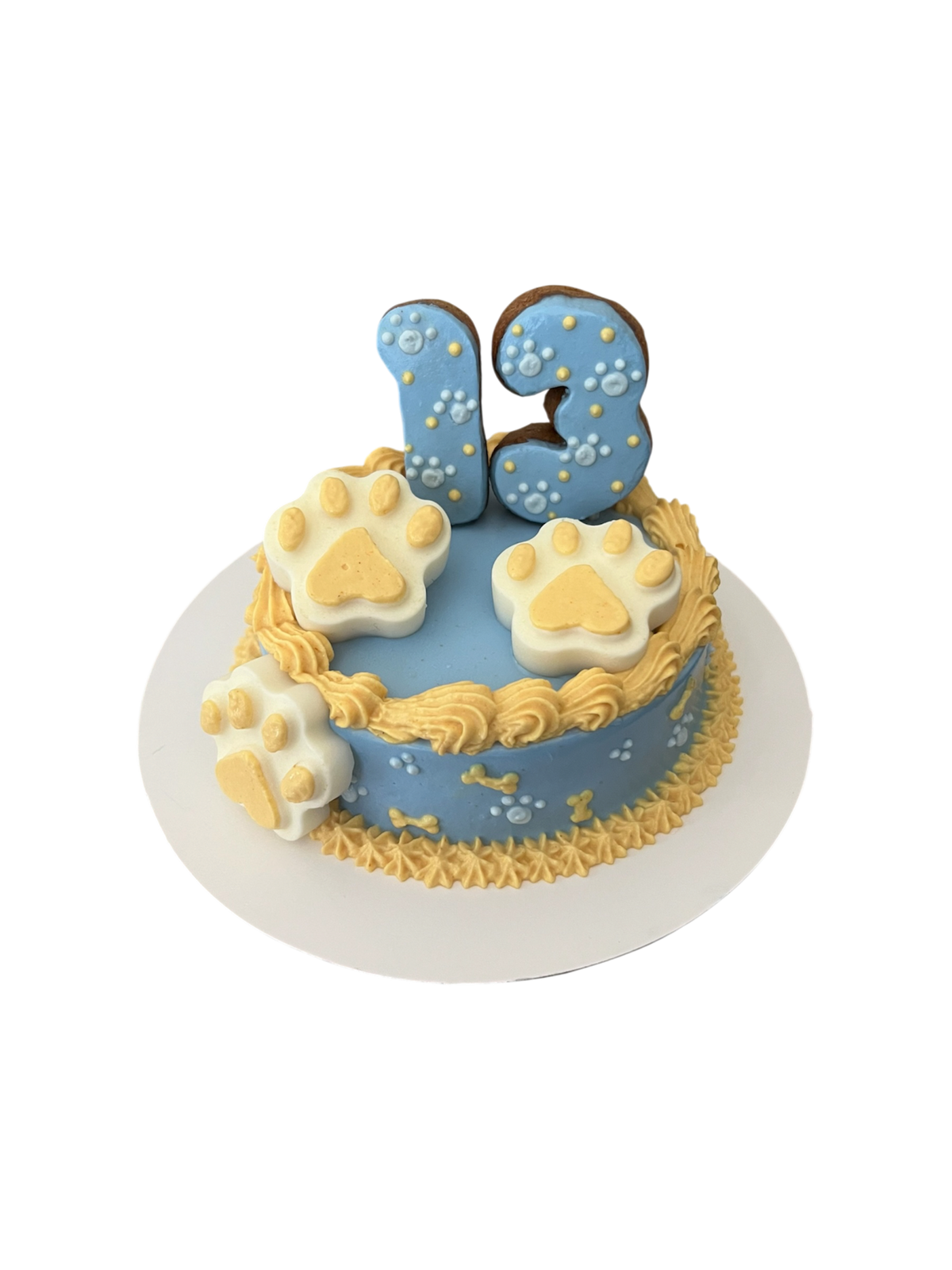 Custom Age Dog Cake with Paw Prints, Bones & #