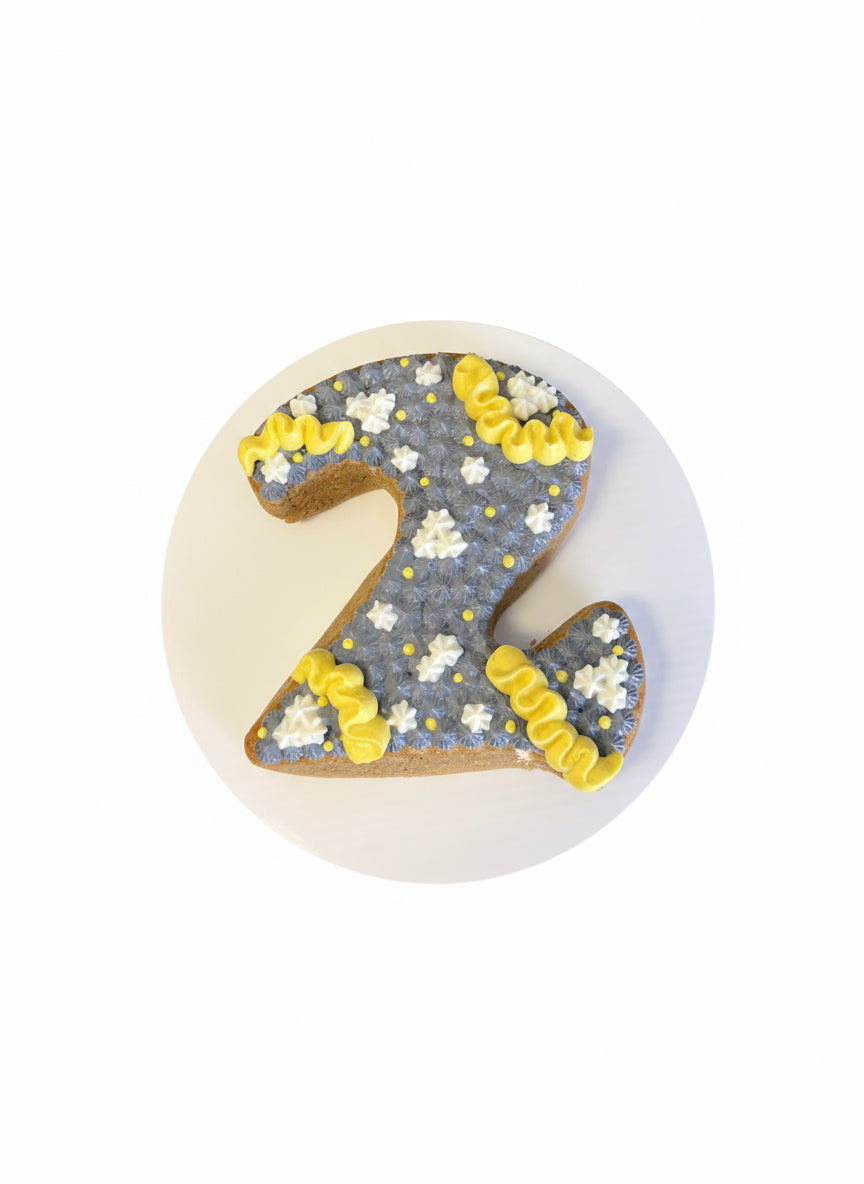 Custom number two dog birthday cake with yogurt frosting from The Barkery Las Vegas.