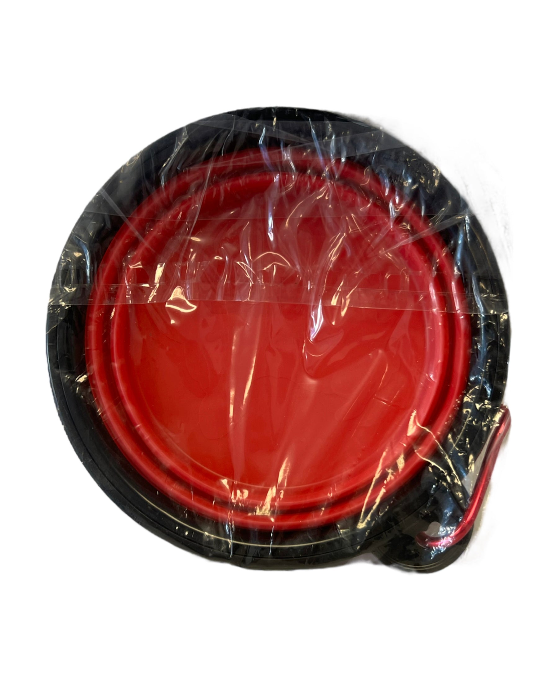Foldable dog water bowl in red, designed for easy portability and hydration on the go