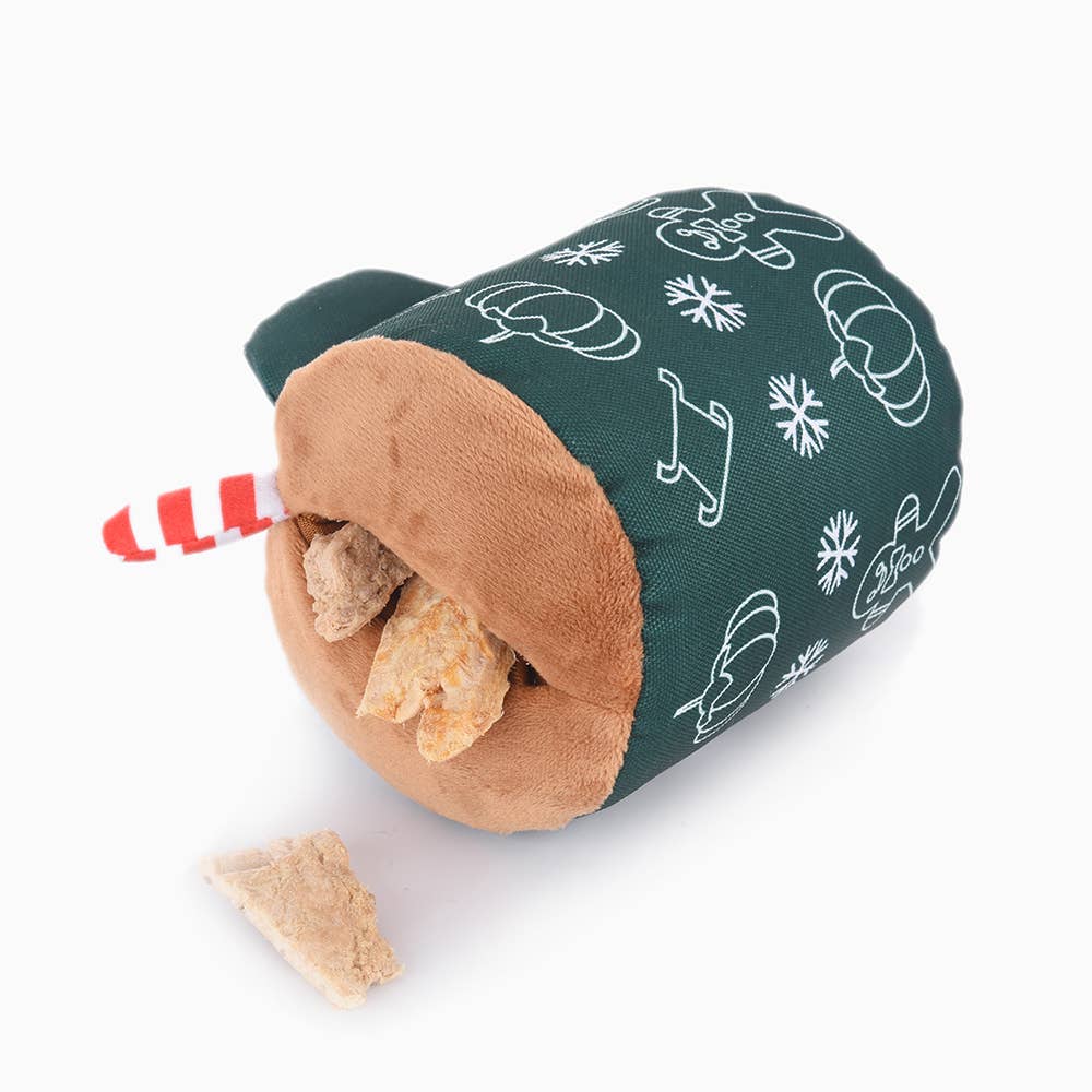 Gingerbread latte dog toy by Hugsmart Products Inc made of soft fabrics and designed for playful pups