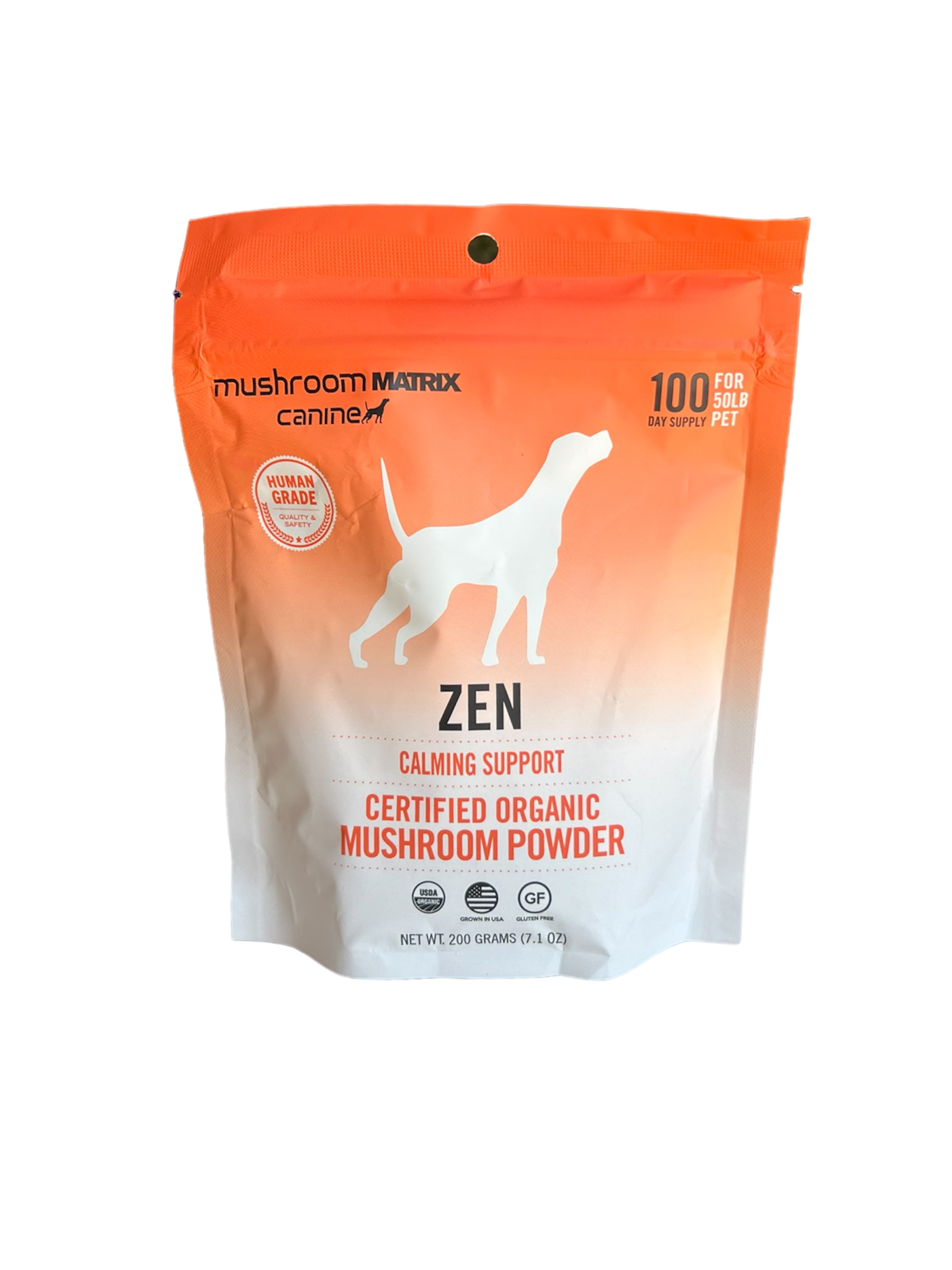 Mushroom Matrix Zen organic dog calming supplement with certified organic mushroom powder