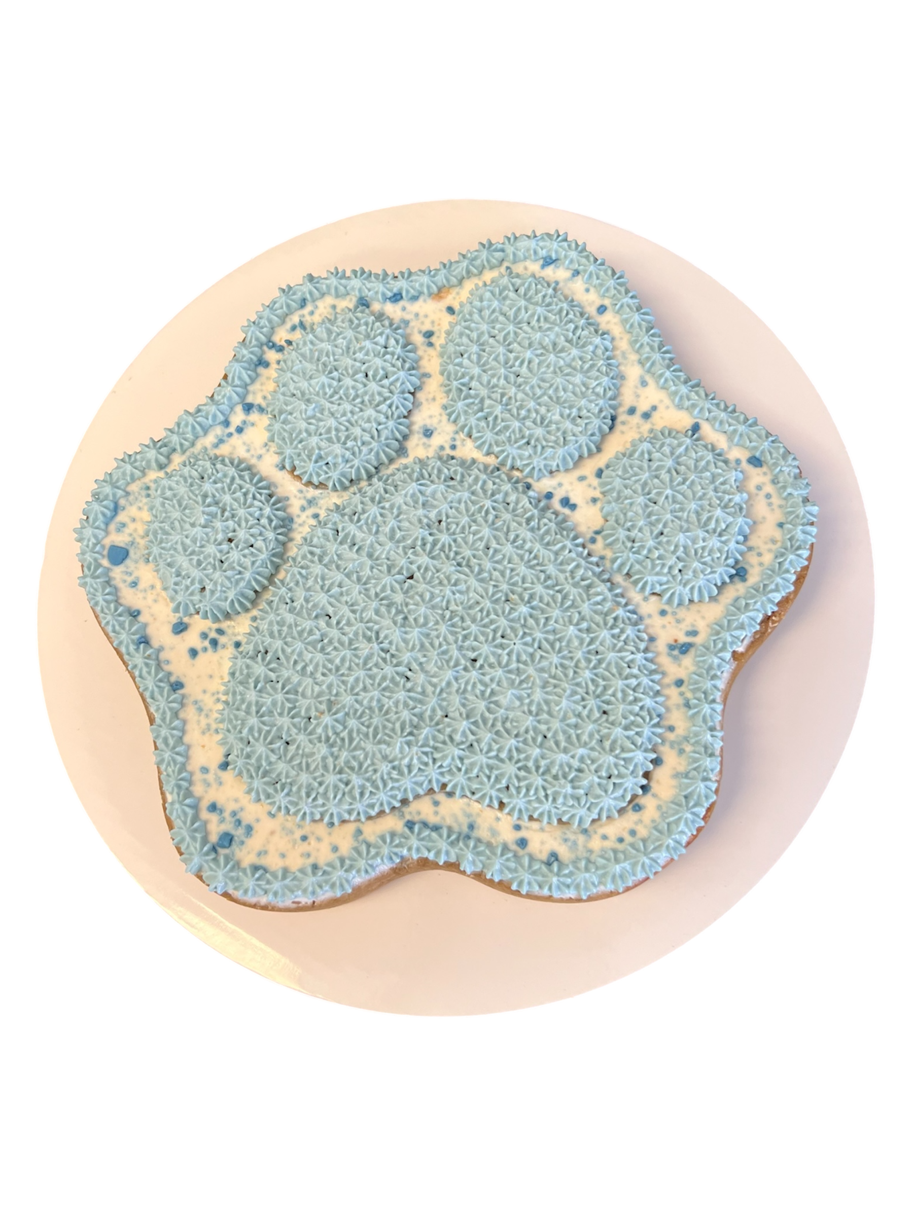 Paw Print Dog Cake decorated with blue icing and a paw shape design for pet celebrations