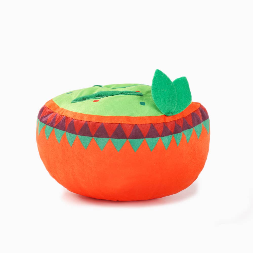 Hugsmart Products Inc plush dog toy nacho in vibrant orange and green with soft texture for playful pups