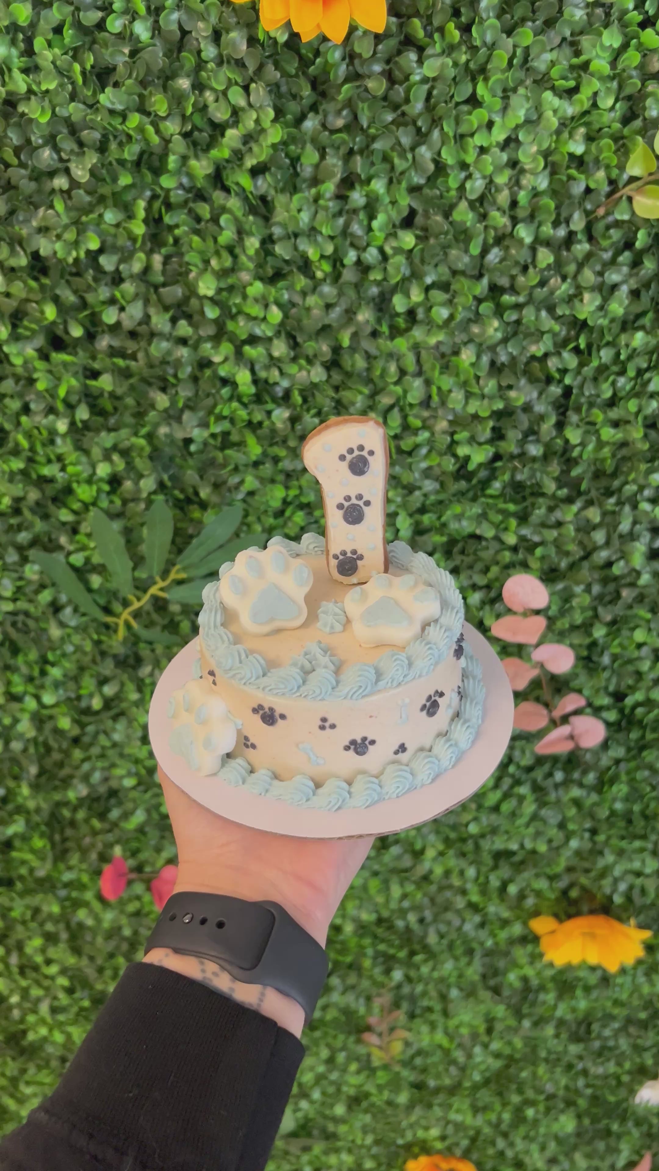Custom Age Dog Cake with Paw Prints and Bones (Organic)