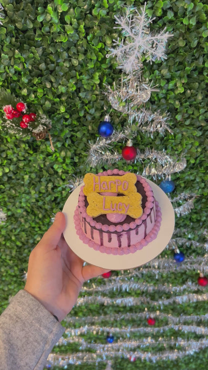 4inch Organic Drip Dog Cake - Custom Bone with Name