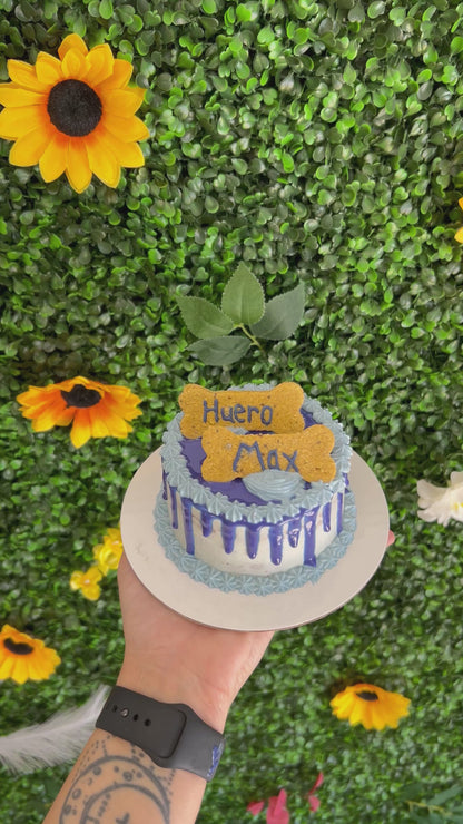 4inch Organic Drip Dog Cake - Custom Bone with Name