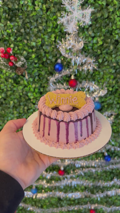 4inch Organic Drip Dog Cake - Custom Bone with Name