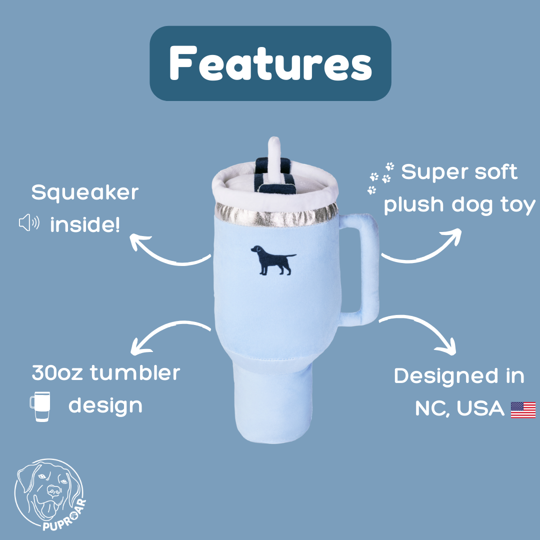 PUPROAR Tumbler Plush Squeaker Dog Toy in blue with soft texture and squeaker inside for playful pup fun