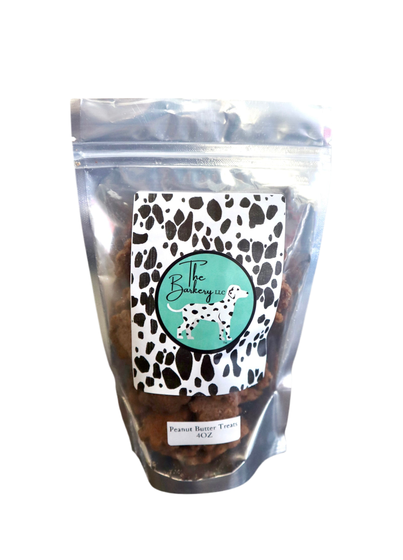 The Barkery LLC Organic Peanut Butter Dog Treats in a resealable pouch for happy pets
