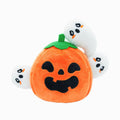 Hugsmart Halloween dog plush toy shaped like a pumpkin with ghost accents for festive play